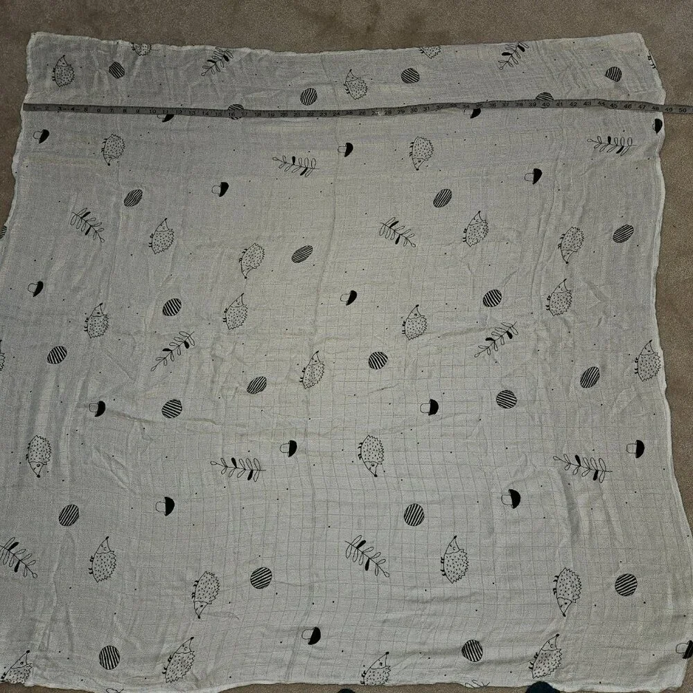 Rookie Humans Swaddle Blanket Bamboo Viscose Hedgehog Mushroom Black White 46x48